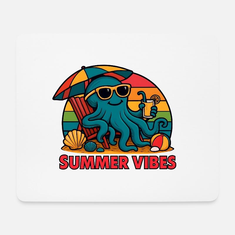 Sommerliche Vibes - Estival Chill Octopus - Mousepad (Querformat) - Weiß