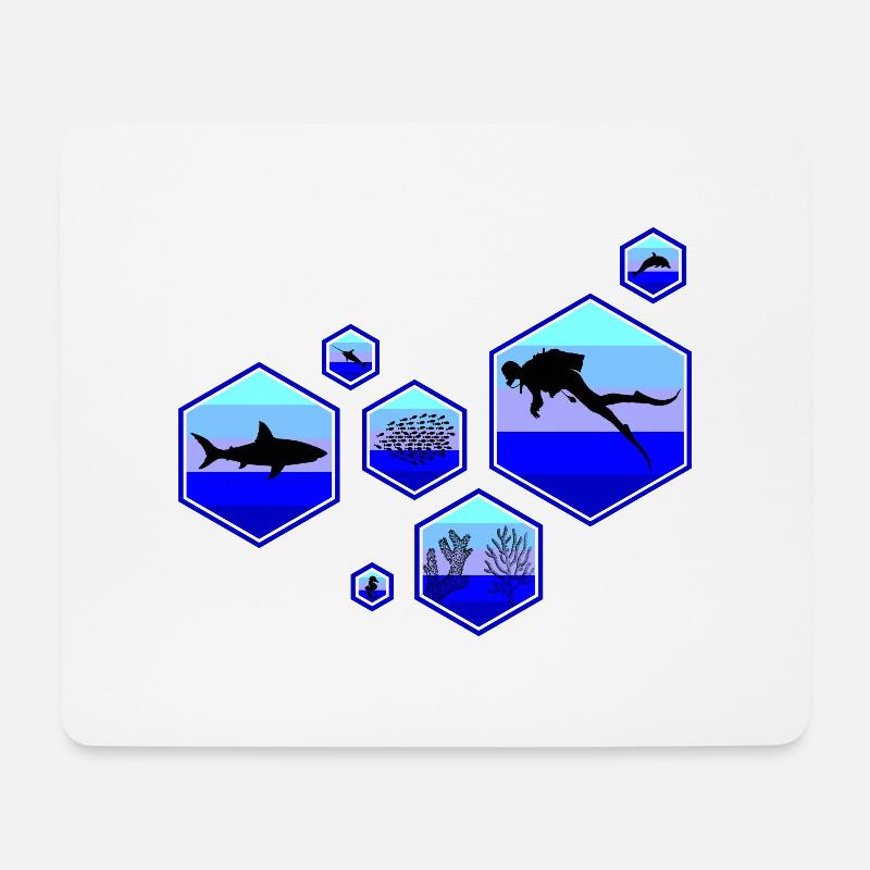 Taucher Korallen Hai Delphin Seepferdchen Fische - Mousepad (Querformat) - Weiß