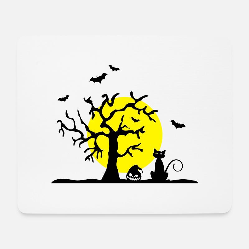 Halloween - Katze und Baum - Mousepad (Querformat) - Weiß