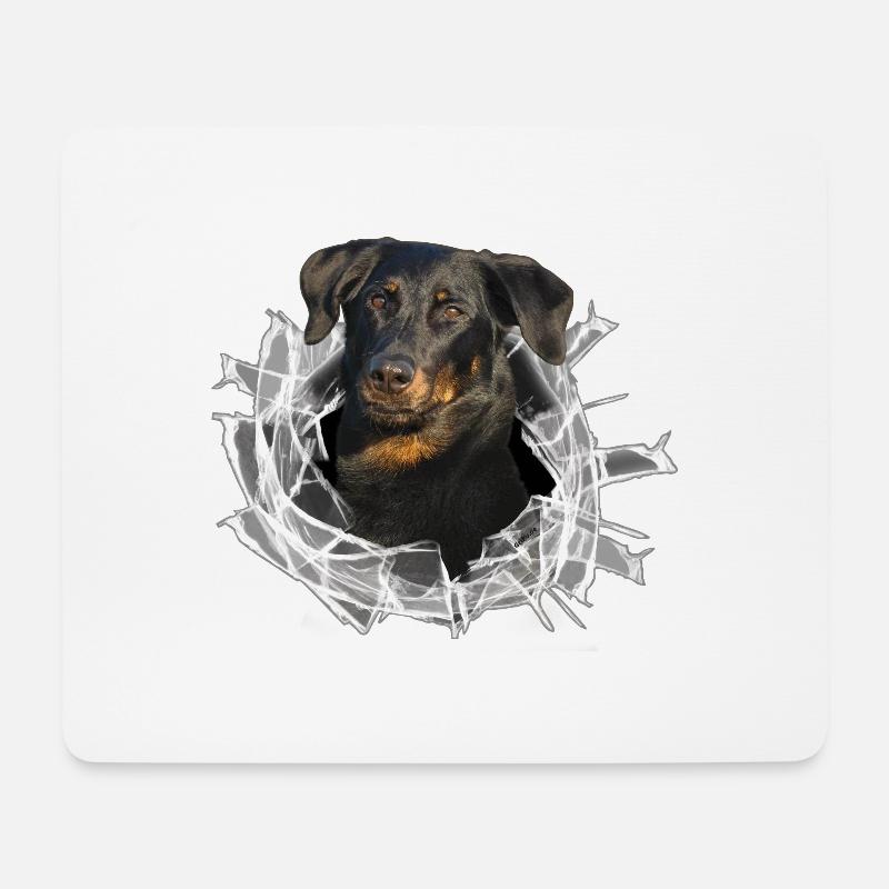 Beauceron im Glasloch - Mousepad (Querformat) - Weiß