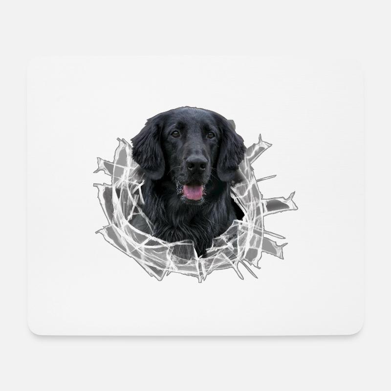 Flat Coated Retriever im Glasloch - Mousepad (Querformat) - Weiß