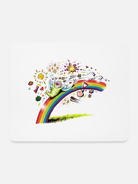 Blühwürmchen auf dem Regenbogen - Mousepad (Querformat) - Weiß