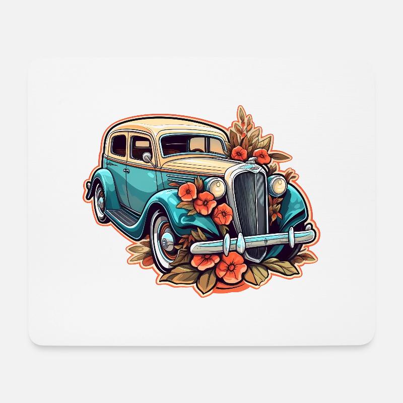 Blumenauto - Mousepad (Querformat) - Weiß
