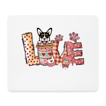 Corgi chien café amant chien maman Saint-Valentin - Tapis de souris (format paysage) - blanc - Devant