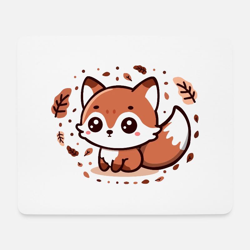 Herbst-Charm: Chibi-Fuchs mit flauschigem Schwanz - Mousepad (Querformat) - Weiß