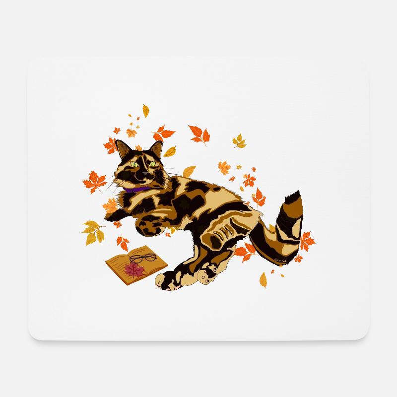 Penny, die Schildpatt-Katze mit Blättern - Mousepad (Querformat) - Weiß