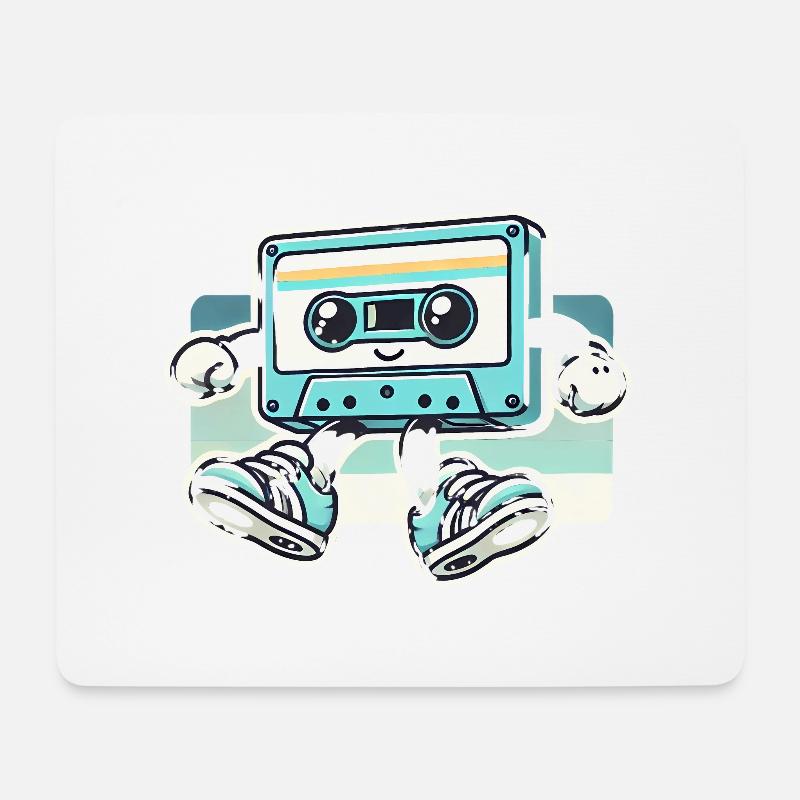 Retro Kassette Tape Cartoon Design - Mousepad (Querformat) - Weiß