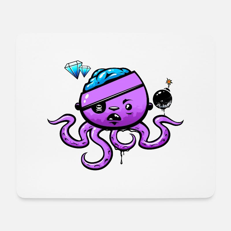 Piraten-Oktopus mit Bombe - Mousepad (Querformat) - Weiß