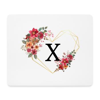 Buchstabe x florales goldenes Herz - Mousepad (Querformat) - Weiß - Vorne