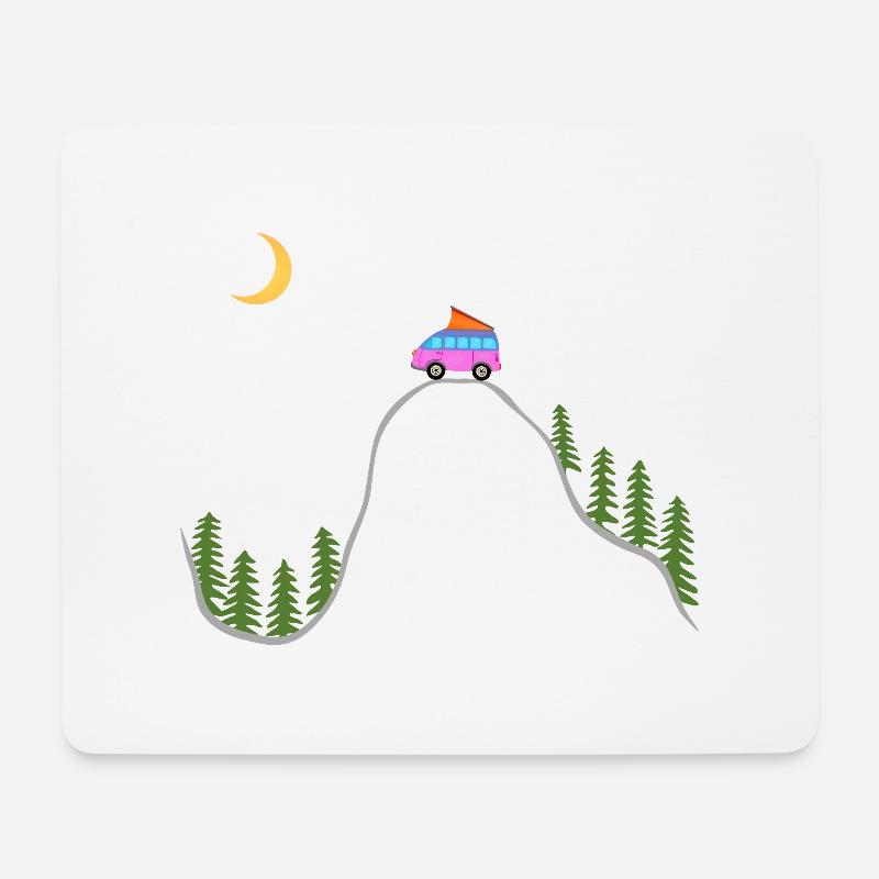 Campingbus Wald, Zelt, Camper, Wildnis, Dachzelt - Mousepad (Querformat) - Weiß