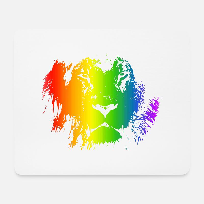 Löwe Regenbogen Tier Gesicht bunt katzenartig - Mousepad (Querformat) - Weiß