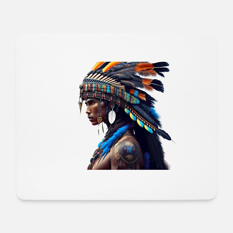 Indianer mit blauem Oberteil - Mousepad (Querformat) - Weiß