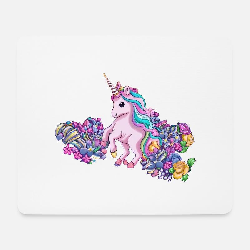 Liebenswürdiges Einhorn im Blumenfeld - Mousepad (Querformat) - Weiß