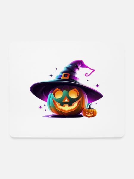 Halloween - Kürbis Neon Hexenhut - Mousepad (Querformat) - Weiß