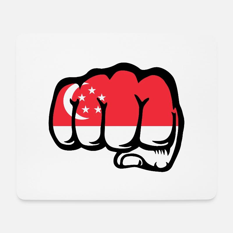 Singapur Flagge Faust Hand - Mousepad (Querformat) - Weiß