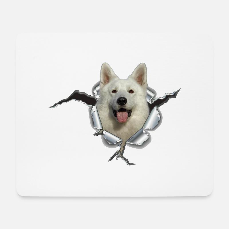 Schäferhund Weiss im *Metall-Loch* - Mousepad (Querformat) - Weiß