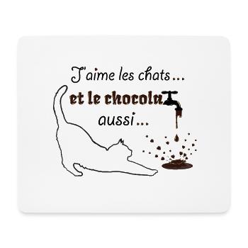 J'aime les chats et le chocolat - Humour - Tapis de souris (format paysage) - blanc - Devant