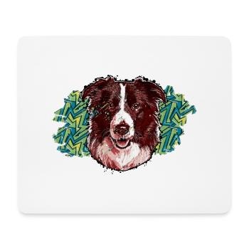Tête de Border collie - En graffiti #1 - Tapis de souris (format paysage) - blanc - Devant