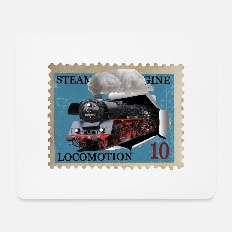 Briefmarke Dampflokomotive - Mousepad (Querformat) - Weiß