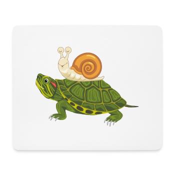 Funny happy turtle and snail - Mouse Pad (horizontal) - white - Front