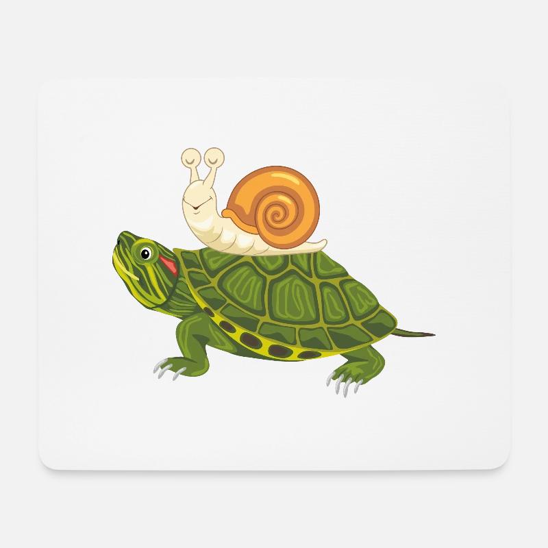 Lustige glückliche Schildkröte und Schnecke - Mousepad (Querformat) - Weiß