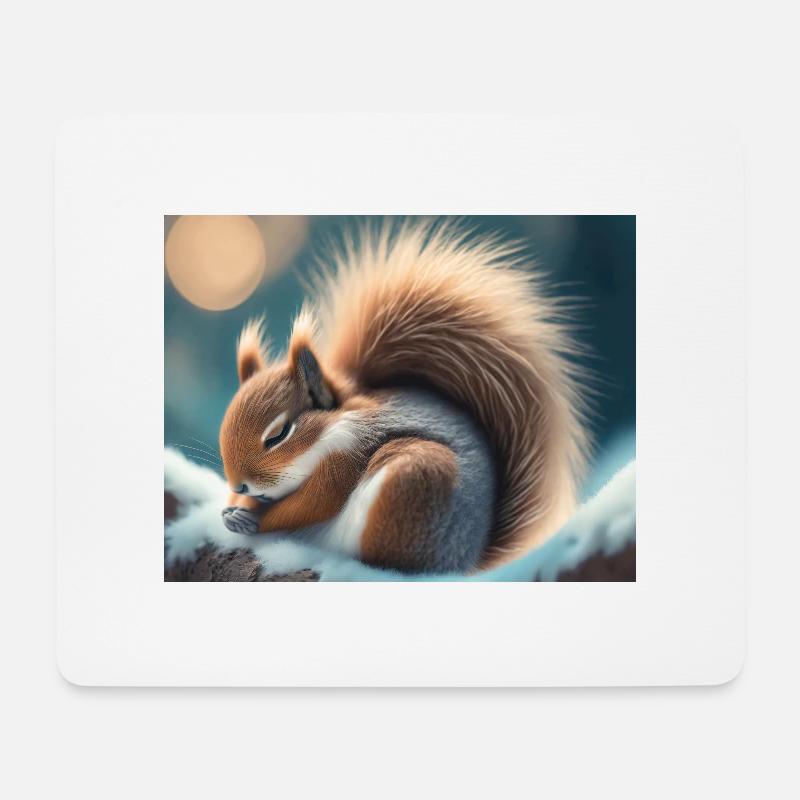 Niedliche Tiere im Winterschlaf – Eichhörnchen - Mousepad (Querformat) - Weiß