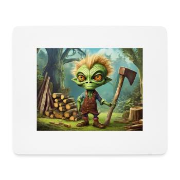 niedlicher kleiner grüner Retro-Außerirdischer schneidet Holzschnitt - Mousepad (Querformat) - Weiß - Vorne