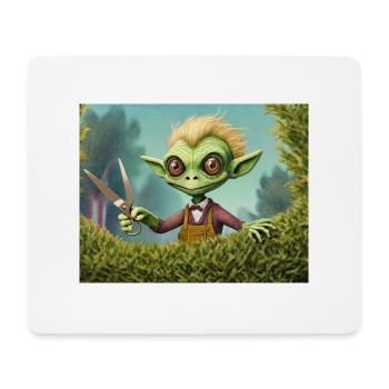 cute little green retro vintage alien detective - Mouse Pad (horizontal) - white - Front