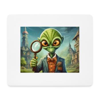 cute little green retro vintage alien detective - Mouse Pad (horizontal) - white - Front