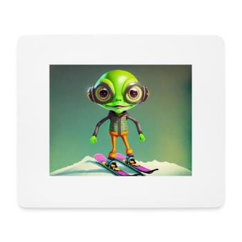 mignon petit vert rétro vintage alien skie - Tapis de souris (format paysage) - blanc - Devant
