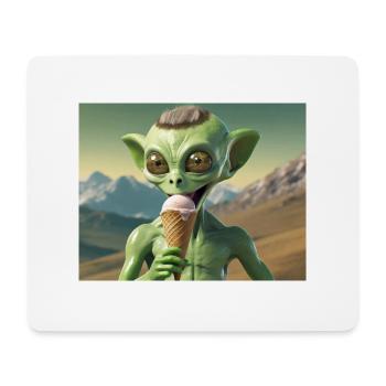 Grauer Außerirdischer auf der Mondoberfläche – Eis essen - Mousepad (Querformat) - Weiß - Vorne