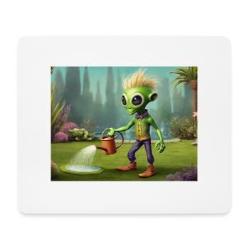 cute little green retro vintage alien everyday - Mouse Pad (horizontal) - white - Front