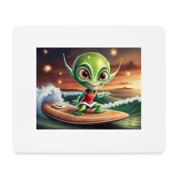 mignon petit vert rétro vintage alien surf - Tapis de souris (format paysage) - blanc - Devant