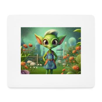 cute little green retro alien working garden - Mouse Pad (horizontal) - white - Front