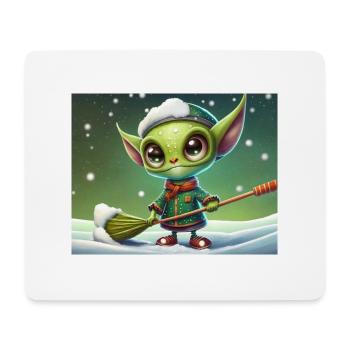 cute little green retro alien shoveling snow - Mouse Pad (horizontal) - white - Front
