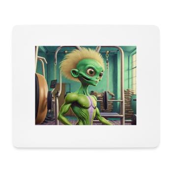 mignon petit vert rétro vintage extraterrestre séance d’entraînement gym - Tapis de souris (format paysage) - blanc - Devant