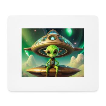 mignon petit extraterrestre rétro vintage vert volant un OVNI - Tapis de souris (format paysage) - blanc - Devant