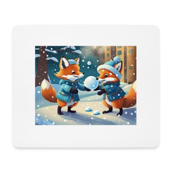 mignon petit renard démon vie quotidienne - jouer à la neige - Tapis de souris (format paysage) - blanc - Devant