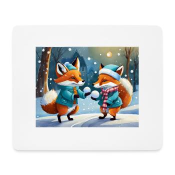 mignon petit renard démon vie quotidienne - jouer à la neige - Tapis de souris (format paysage) - blanc - Devant