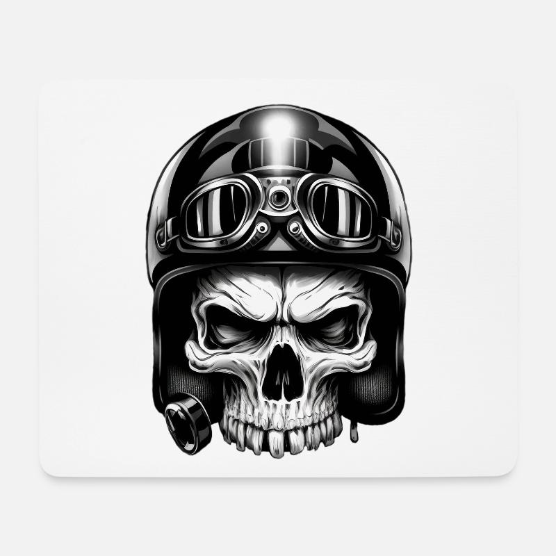 Evil skull with helmet and glasses - Mouse Pad (horizontal) - white