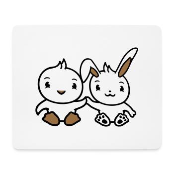 Lapin oiseau poussin 2 amis équipe deux mains tenant - Tapis de souris (format paysage) - blanc - Devant