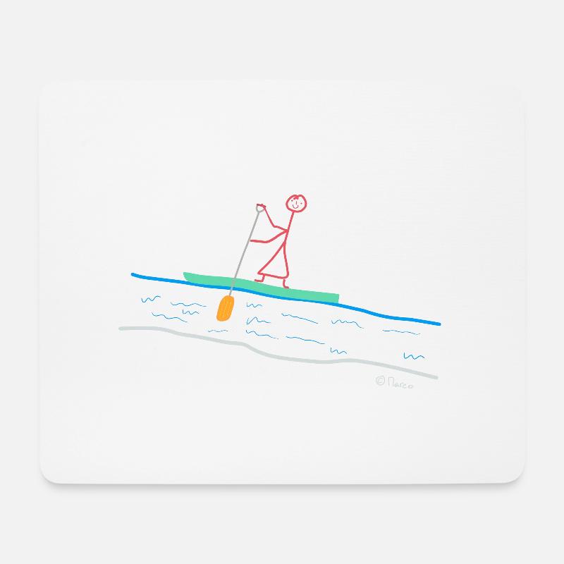 Standup Paddel Strichmännchen, Frau Wasser schwimm - Mousepad (Querformat) - Weiß