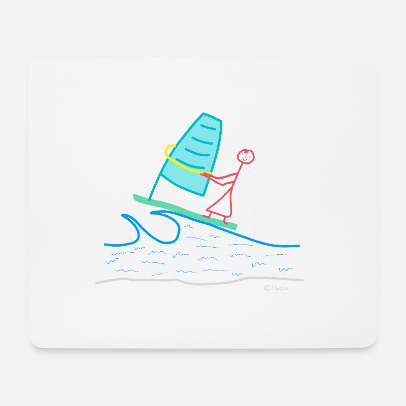 Windsurfen Strichmännchen, Sport Wasser Aktivität - Mousepad (Querformat) - Weiß