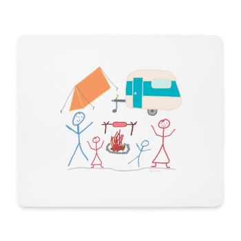 Camping Strichmännchen Zelt Mohnwagen Lagerfeuer - Mousepad (Querformat) - Weiß - Vorne