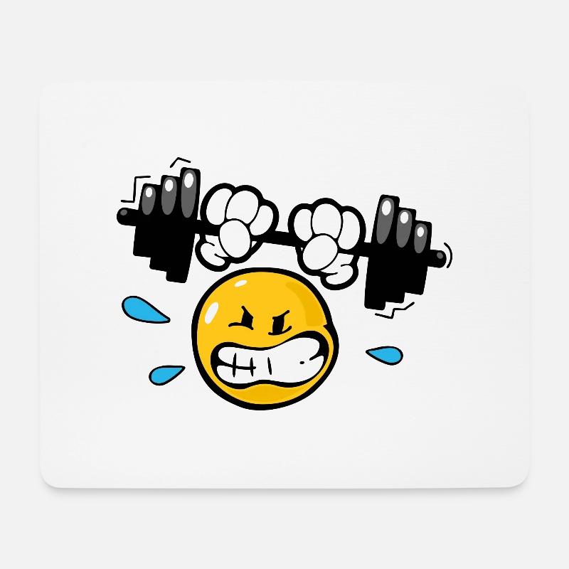 Smiley Weightlifting - Mousepad (Querformat) - Weiß