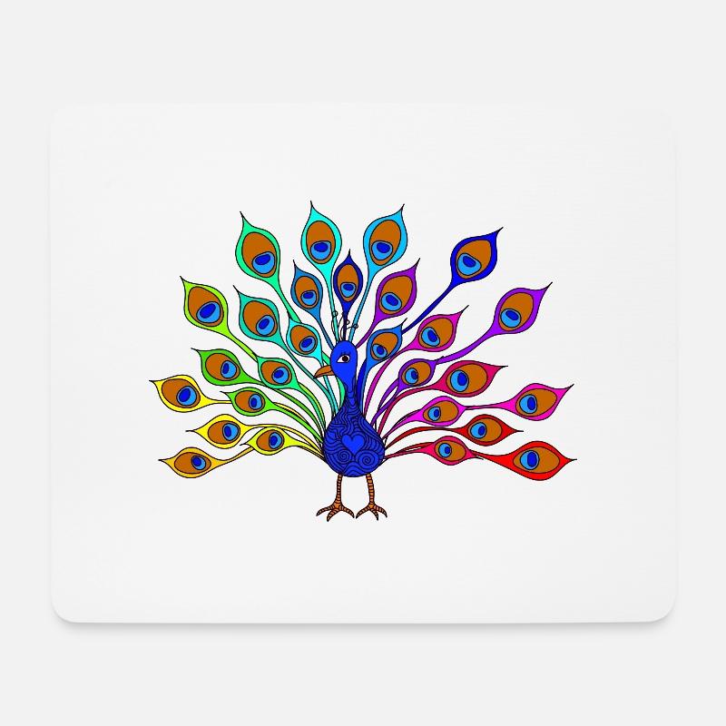 bunter Pfau - Mousepad (Querformat) - Weiß