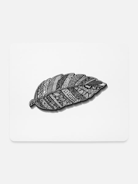 Zentangle Feder Selbstgezeichnet Federleicht - Mousepad (Querformat) - Weiß
