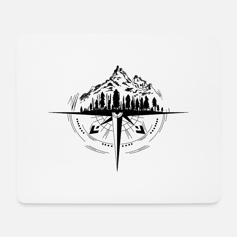 Berge und Kompass - Mousepad (Querformat) - Weiß