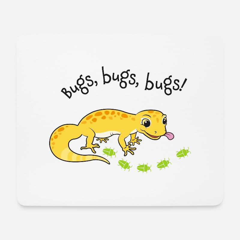 Leopardgecko mit Köstlichkeiten - Mousepad (Querformat) - Weiß