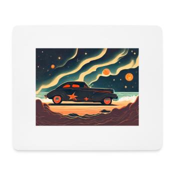 Retro Plakat mit Hot Rod in der Nacht - Mousepad (Querformat) - Weiß - Vorne